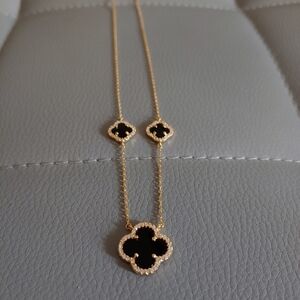 18K gold sterling silver Black Clover necklace